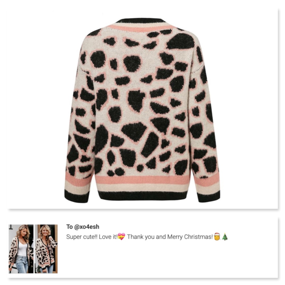 Pink Cheetah Print Buttoned V-Neck Cardigan - Picture 6 of 8